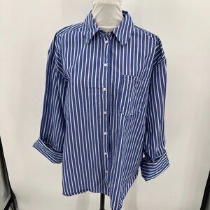 Sezane Women Size 42 US 10 Blue Stripe Button Down Bilma Shirt